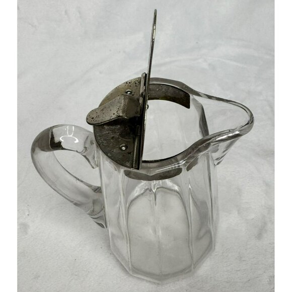 Vintage Glass Syrup Pitcher or Creamer With Metal Hinged Lid & Handle - Picture 6 of 8